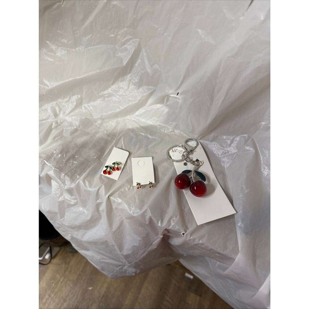 Cherry key charm and earrings